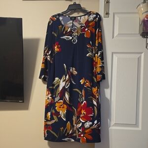 MSK 3/4 sleeve navy/rust sheath dress